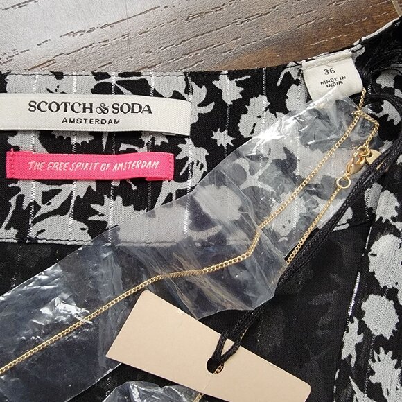 Scotch & Soda Maxi Dress Womens S Black White Shimmer Whimsical Fairy Luxury Y2K - Picture 4 of 9